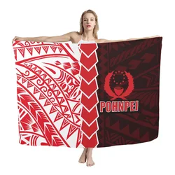 Hycool Red Pohnpei Island One-Piece Soft Lavalava Dress Polynesian Tribal Sarong Beach Cover Up Skirt Women Swimming Bikini Suit