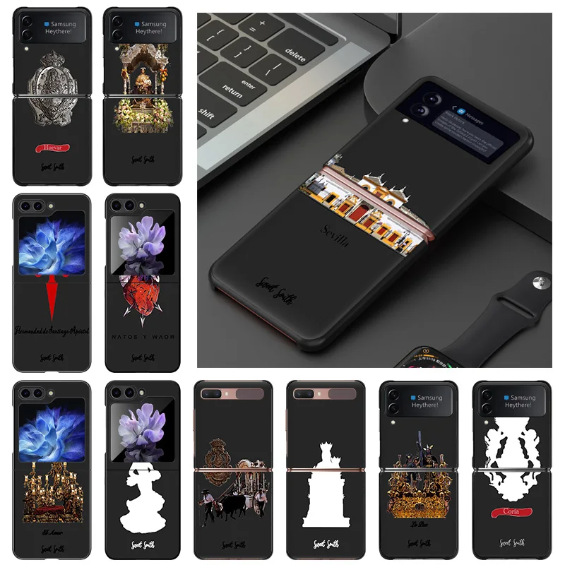 Black Matte Anti-Drop Phone Case For Samsung ZFlip6 5G ZFlip5 ZFlip4 Hard Galaxy Z Flip 3 4 5 6 Virgin Mary Jesus Church Cover