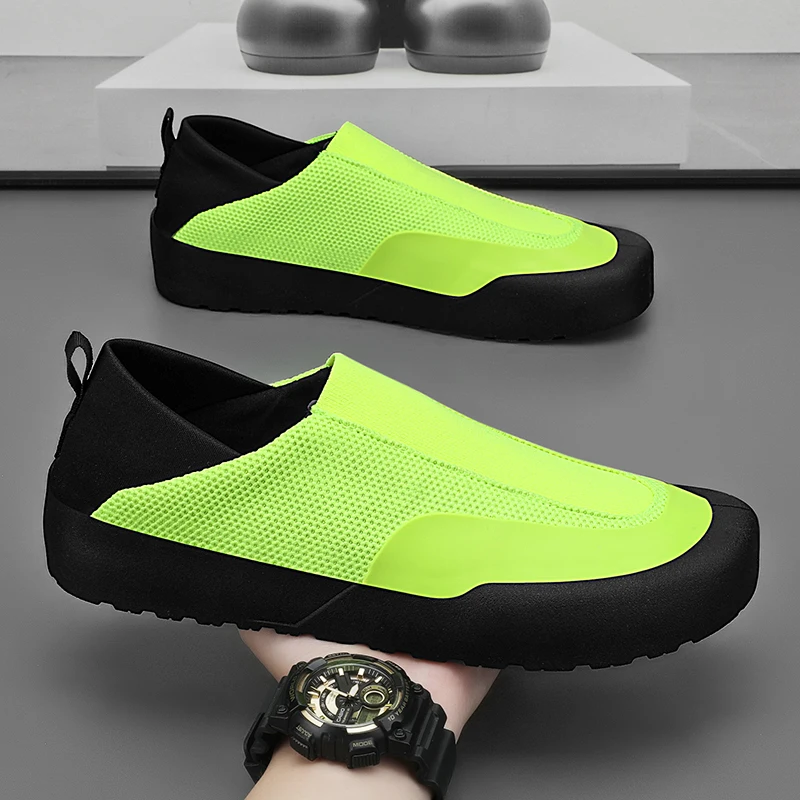 HKDQ Summer Knit Designer Shoes Man Fashion Casual Green Sneakers For Men Original Comfortable Breathable Slip-on Men's Loafers