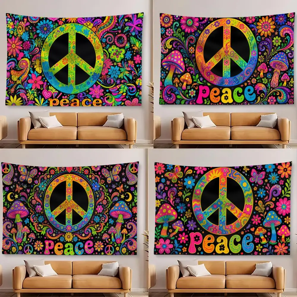 Colorful peace symbol Tapestry Aesthetic Wall Tapestry Microfiber Fabric Backdrop Boho Decor for Bedroom Living Room Dorm