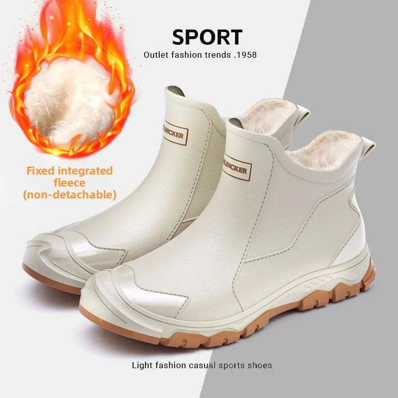 

Men's Inteated Fce Rain Boots Low Cut Warm Anti-Slip Lightweight Outdoor Water oes Durable Rubber Casual Slip-On Boots