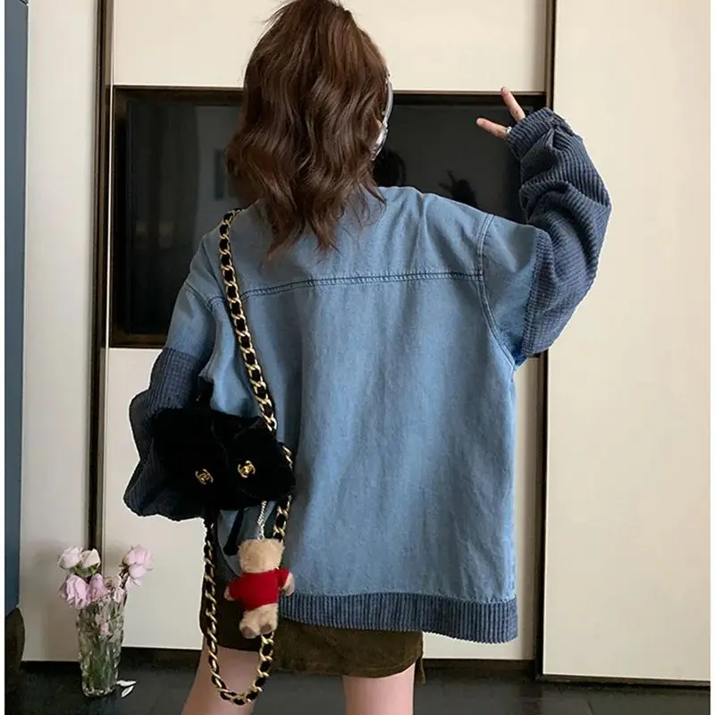 Spliced Denim Short Jacket for Women's Spring Autumn 2024 New Loose and Versatile Popular High-end Feeling Small Casual top for