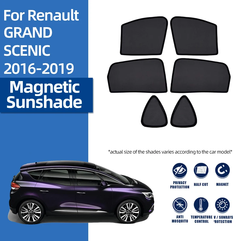 

For Renault GRAND SCENIC IV 2016-2022 Magnetic Car Sunshade Front Windshield Curtain Cover Rear Side Baby Window Sun Shade Visor