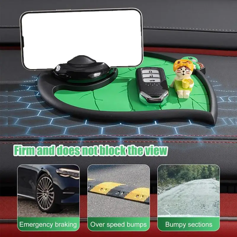 

Нескользящий коврик для приборной панели с героями мультфильмов, зеленые листья, форма приборной панели автомобиля, навигационный держатель для телефона, прочные и безопасные автомобильные принадлежности