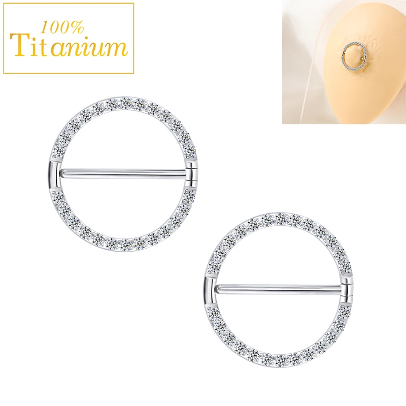 

Nipple Rings ASTM F136 Titanium 14G Round Zircon Clicker Nipples Shield Piercing Jewelry Sexy Barbell Earrings for Women Girls