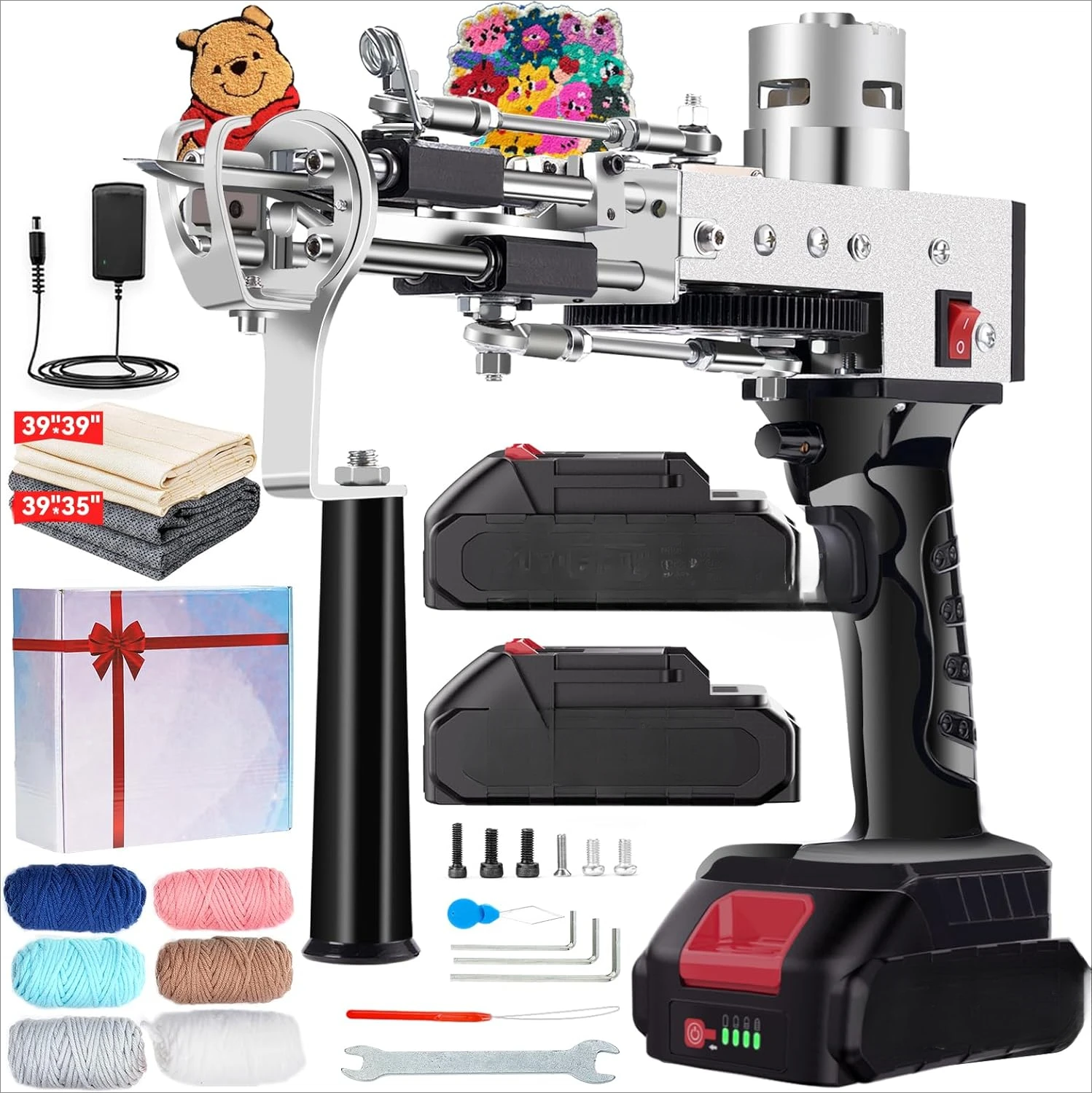 Cordless Tufting Gun 2024 Upgrated, Tufting Gun Starter Kit with 2×2.0Ah Battery, Rug Making Kit Cut Loop Pile