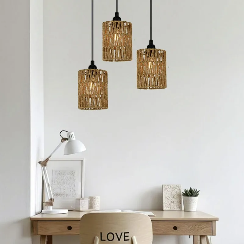 

Комплект из 3 плетеных абажуров из ротанга, цилиндрические тканые плафоны для напольных ламп, подвесных светильников, люстр, настенных бра