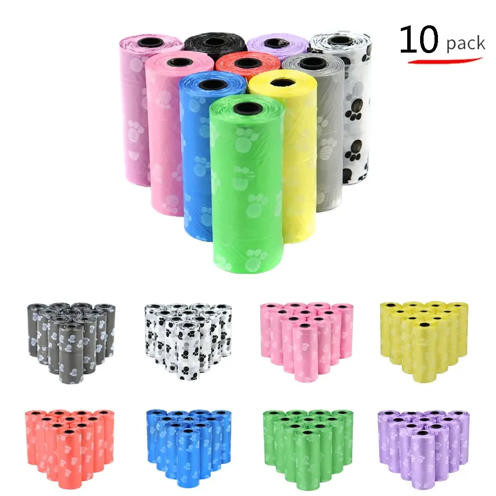 10pcs Degradable Pet Dog Waste Poop Bag With Printing Doggy Bag Degradable Pet Waste Clean Poop Bags Dog Up Clean Bag Dispenser