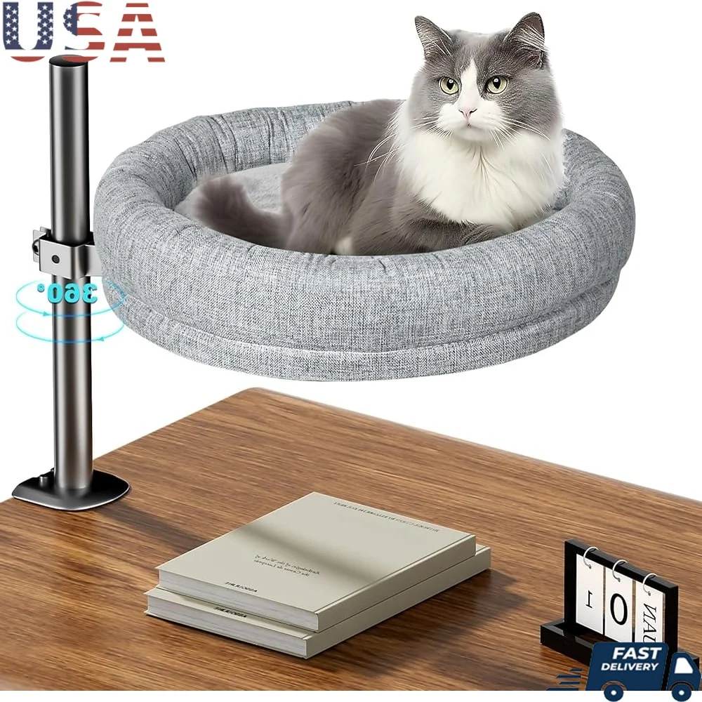 

Adjustable Height Cat Bed Desk 360 Rotating Soft Comfortable Cats Perch Up to 40 lbs Easy Setup Stylish Design