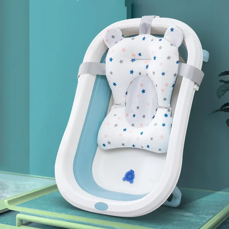 Baby Bath Seat Support Mat Foldable Baby Bath Tub Pad & Chair Newborn Bathtub Pillow Infant Anti-Slip Soft Comfort Body Cushion