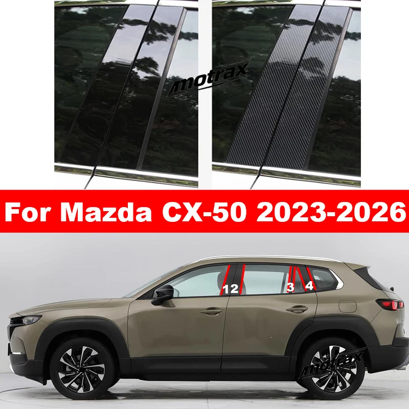 Car Glossy Door Trim Pillar Posts Window Trim B C Column PC Sticker Cover Accessories for Mazda CX-50 CX50 2023 2024 2025 2026