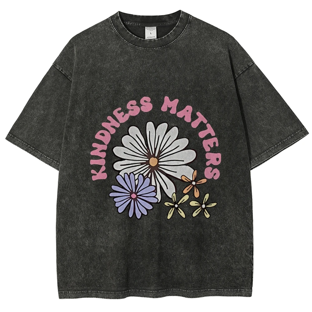 

Kindness Blossoms Tee Positivity Floral Printed Washed T-Shirts Causal Blooming Tees Mental Healthy Top Motivation Outfits