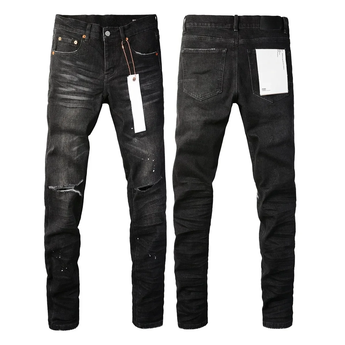 Purple ROCA Brand Jeans Fashion top quality Top Street Black Paint Dot Knife Cut Hole Repair Low Rise Skinny Denim Pants