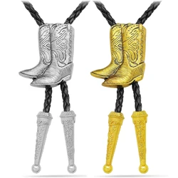 Cowboy Boots Rodeo Country Western Leather Bolo Bola Tie Line Dance Neck Fashion Jewelry Man Pendant Necklace Chain Accessories
