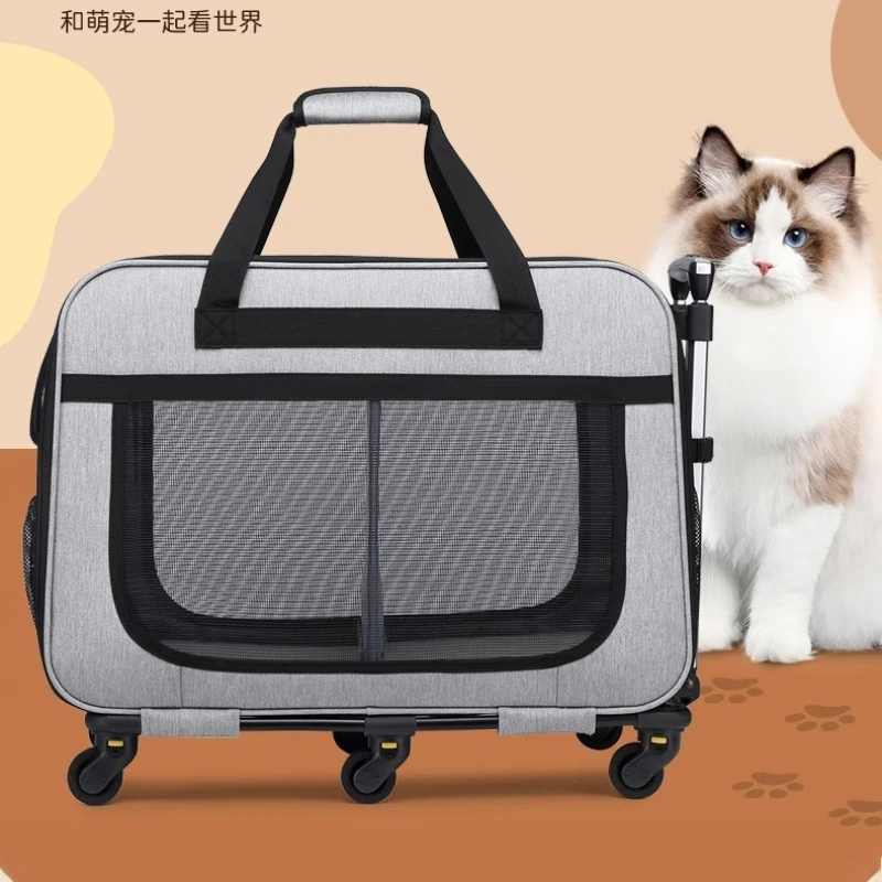 Double Compartment Pet Stroller Large Capacity Travel Carrier Foldable Puppy Rolling Backpack Multi-Pet Ventilated Transport Box - Image 3