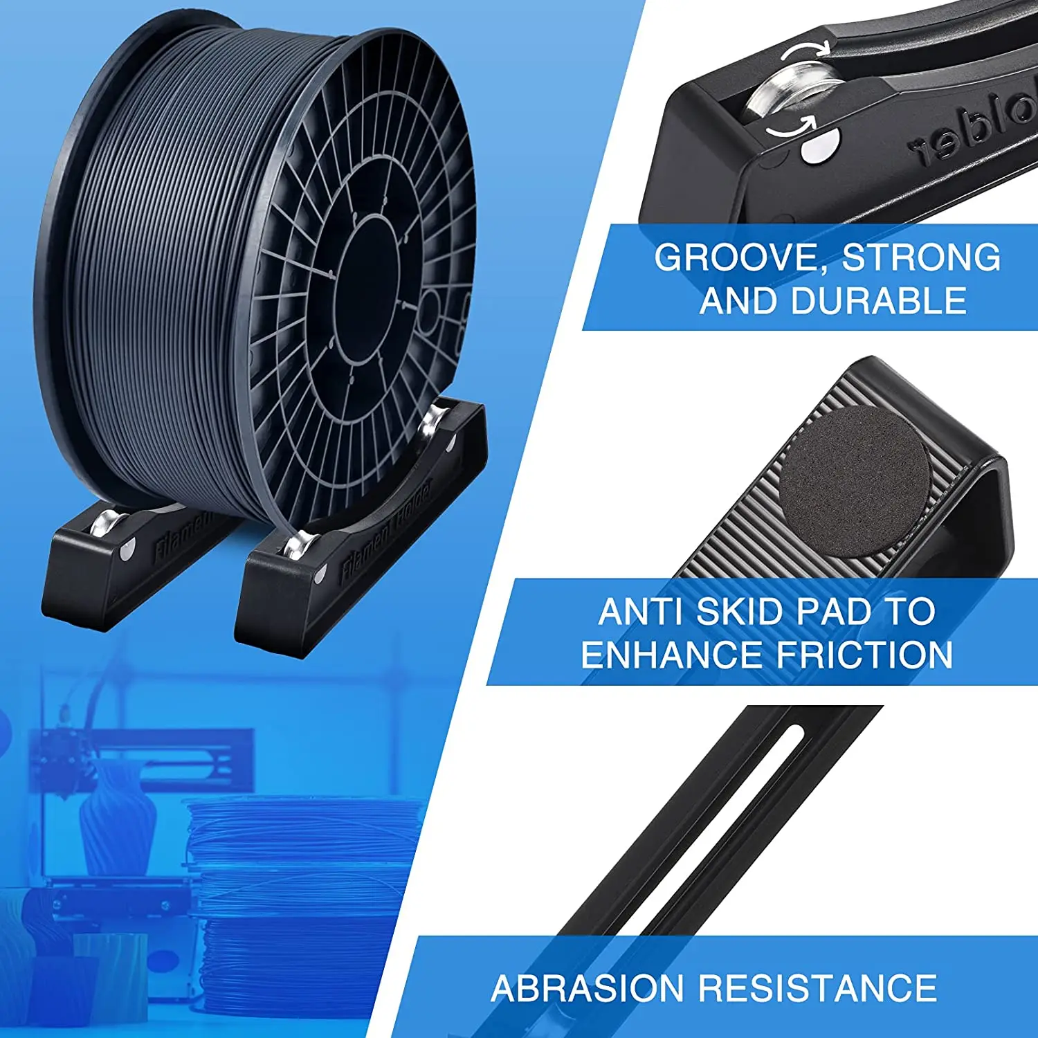 A set Bearing Design Filament Spool Holder Fits All Spools & All Filament Types for PLA/ABS/TPU/3D Printer Materials 2Pcs