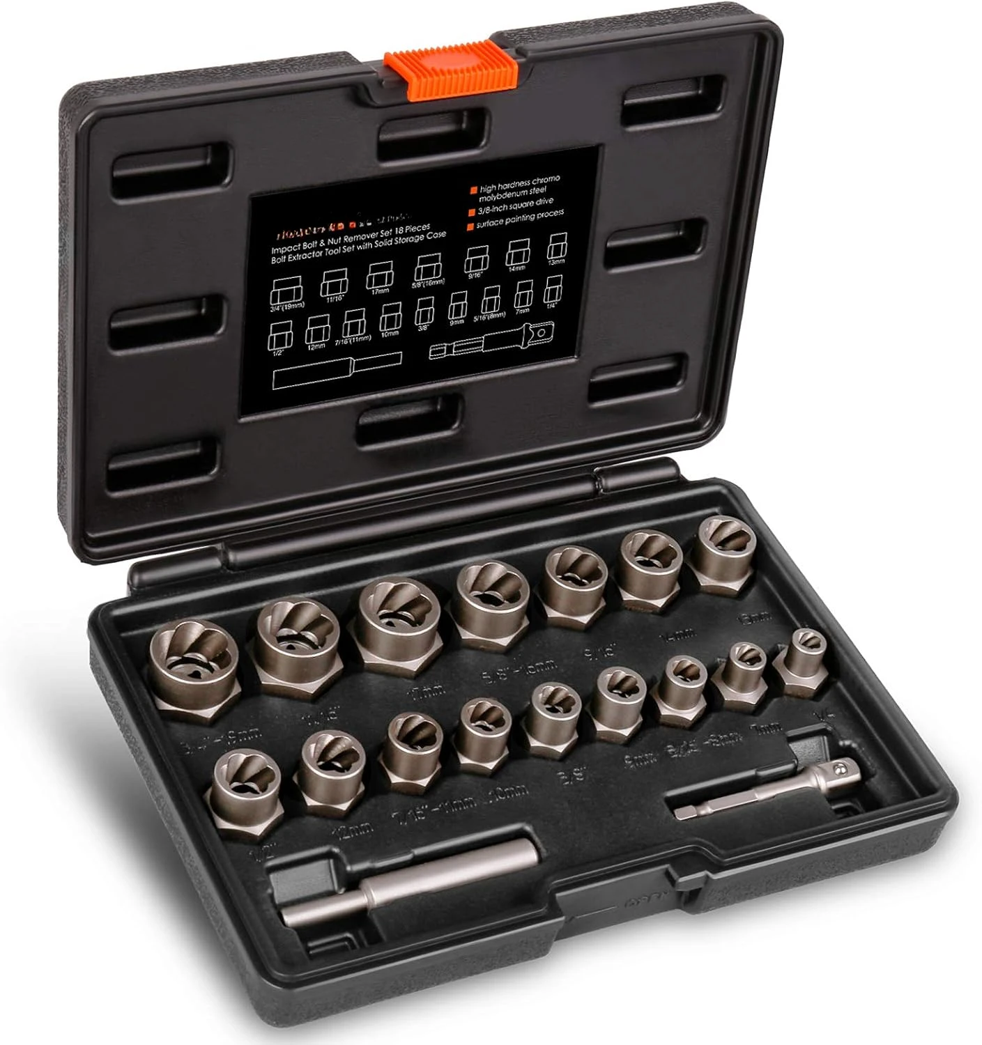 

Bolt Extractor Kit, 18 Pieces Bolt Extractor Set, Stripped Bolt Extractor for Removing Damaged, Frozen, Rusted, Rounde