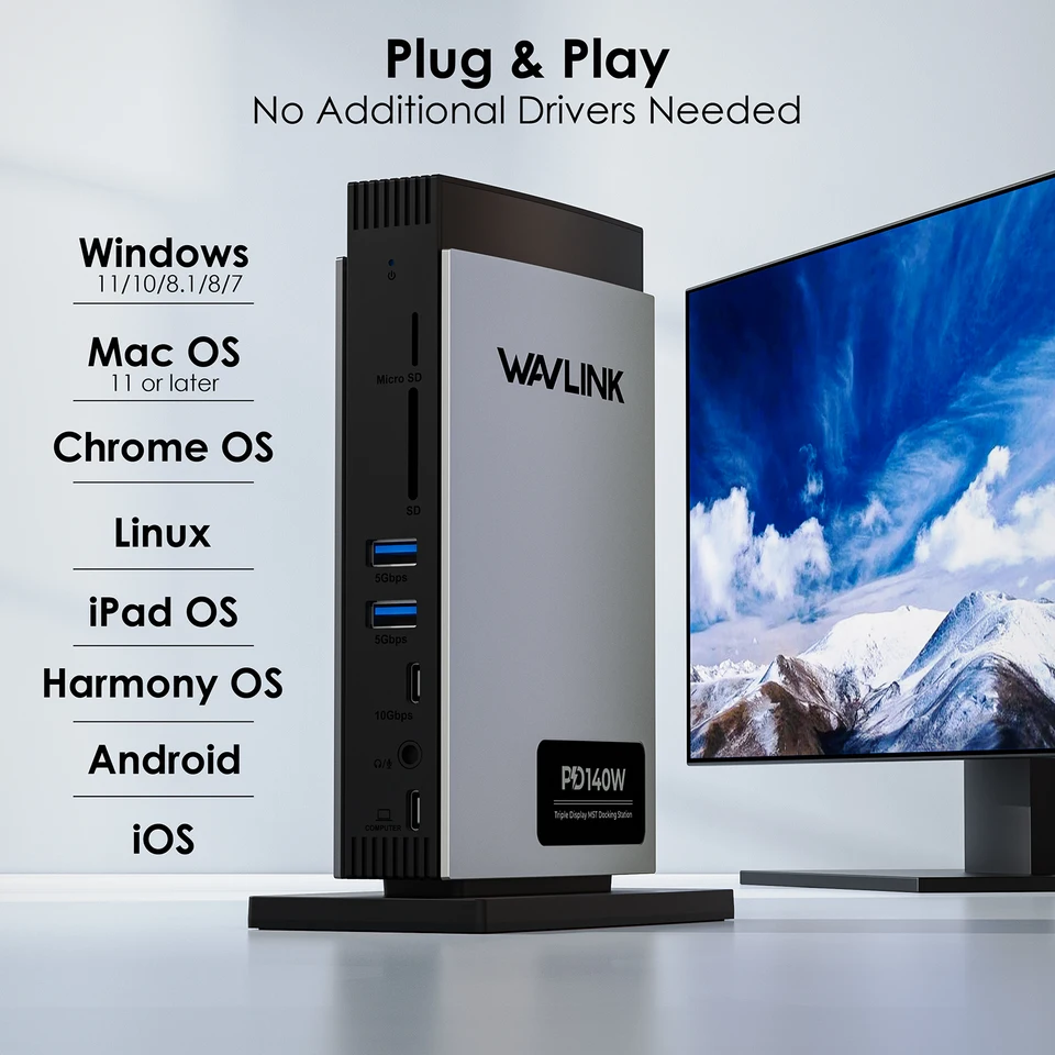 Wavlink 11 In 1 PD3.1 Triple Display USB C Docking Station with