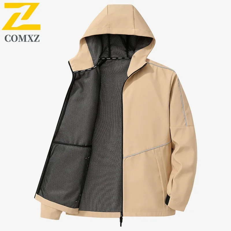 COMXZ Spring Autumn Comfortable Breathable Fashion All-Match Couple Windproof Waterproof Hooded Jacket lightweight windbreaker