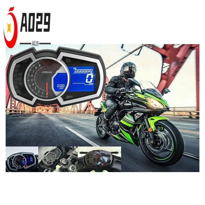 

A029-Motorcycle Speedometer Odometer Fuel Gauge 13000RPM Universal 1 2 4 Cylinder LCD Instrument For Kawasaki Ninja650