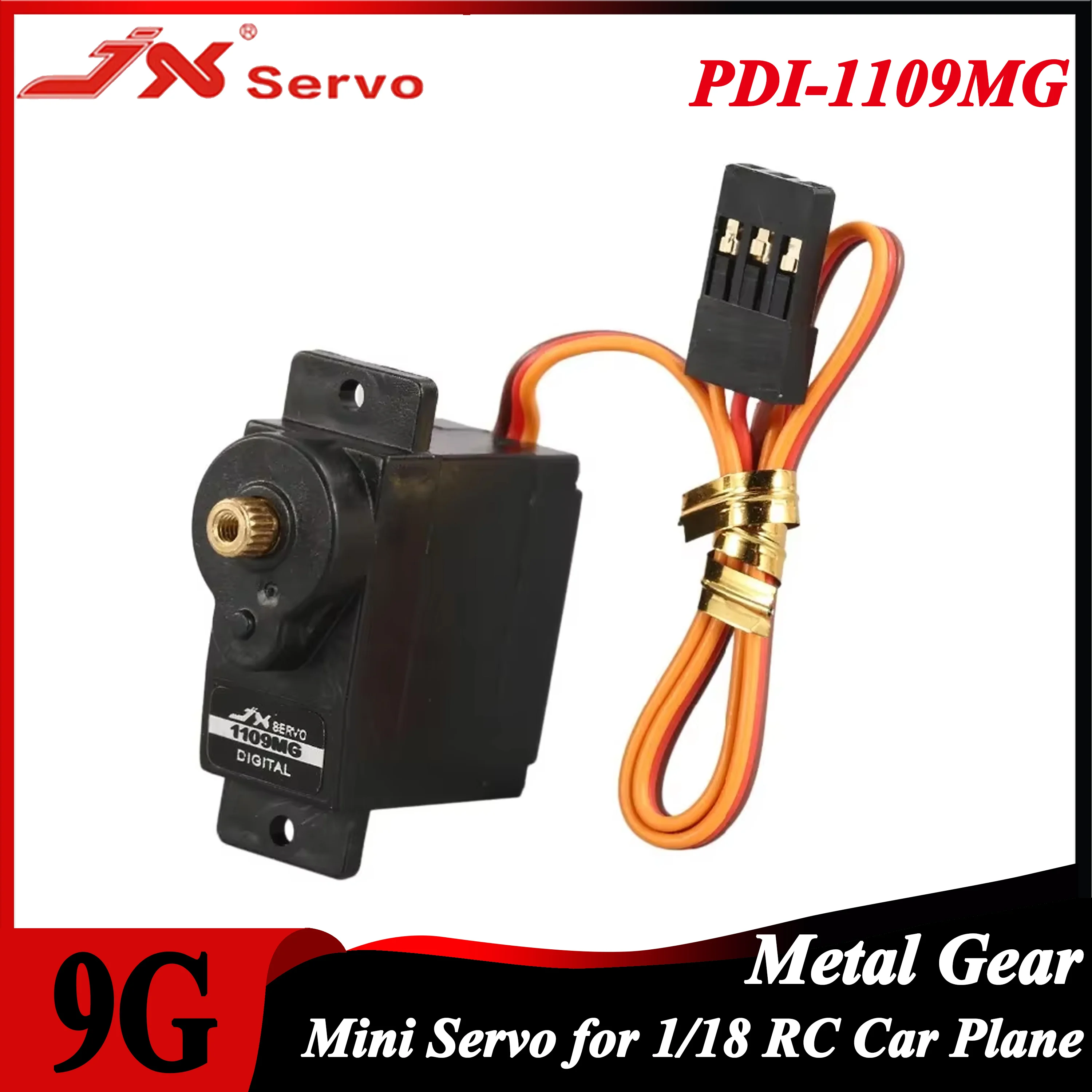 

JX PDI-1109MG 9g 2.5kg Torque Metal Gear Mini Servo for 1/18 RC Car Fixed-wing Drone Plane Helicopter Boat Ship Robot Arm