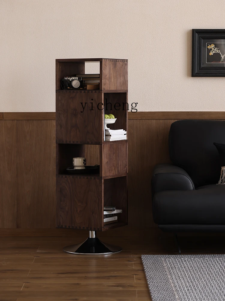 Xl Rotating Solid Wood Small Bookcase Black Walnut Wooden Sofa Magazine Cabinet