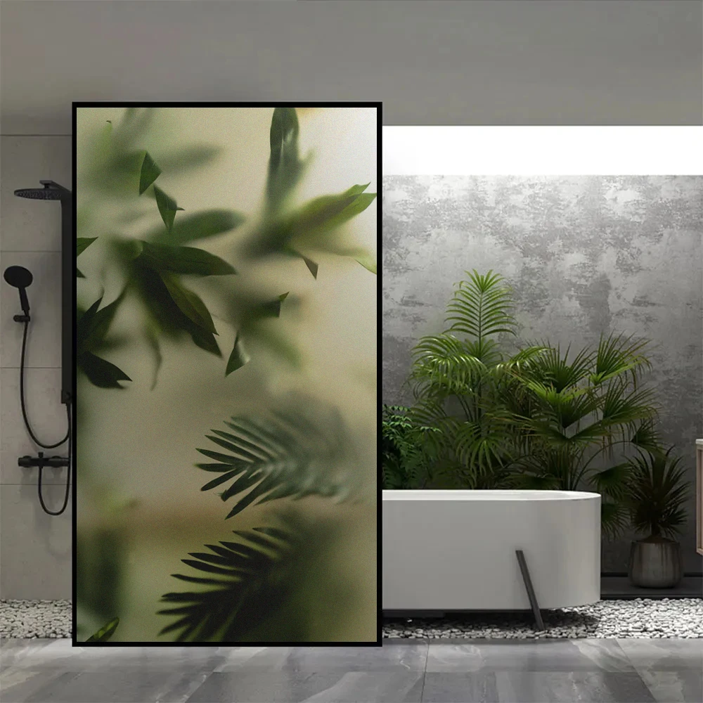 Window Privacy Film UV Blocking Heat Control Window Tint Static Cling Decorative Foggy Green Plant Glass Window/Door Sticker