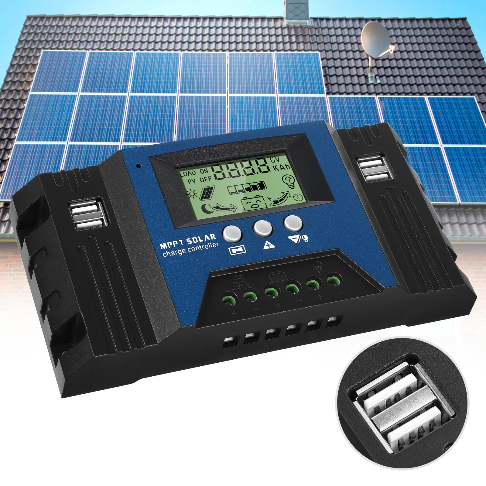 

Solar Controller Panel Charge Charging Regulator Auto Voltage Lcd Display Power