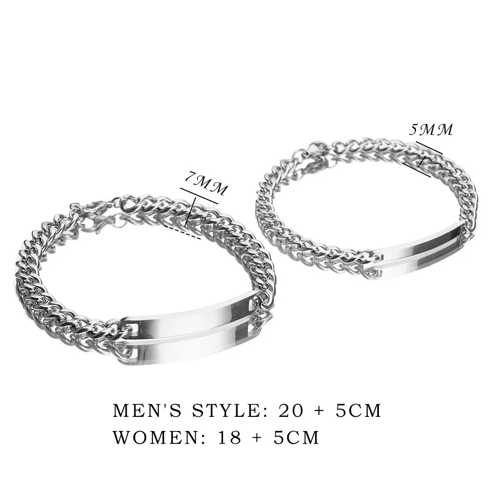 Bracelet de couple personnalisé en acier inoxydable, nom gravé personnalisé, date spéciale, amoureux, meilleurs amis, cadeau unique