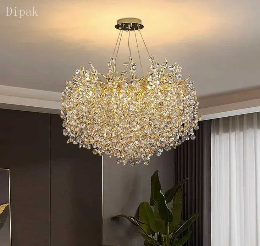 

Branch shaped luxury crystal LED pendant light indoor restaurant sunflower branch shaped light luxury villa hotel pendant light