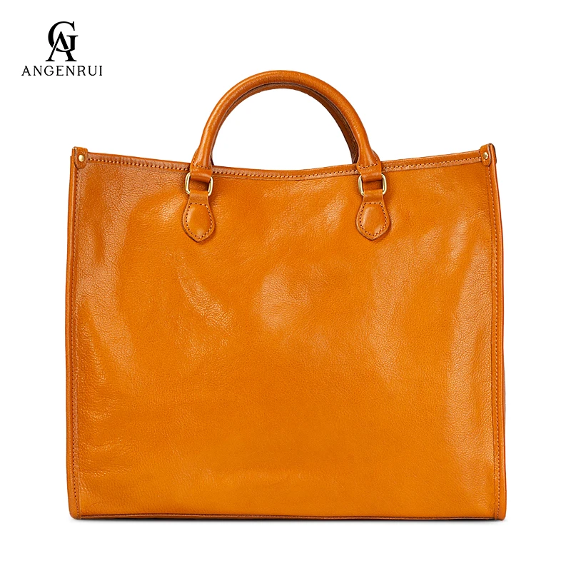 

ANGENGRUI New Genuine Leather One Shoulder Handbag Commuter Large Bag Vegetable tanning Cowhide Large Capacity Handheld Tote Bag