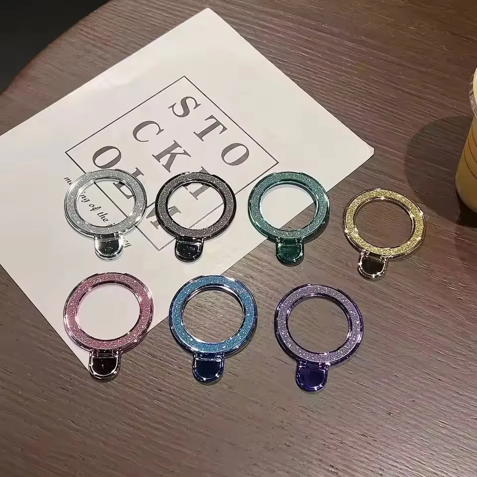 高級ミラーグリッターフィンガーリングフォン グリップ iPhone 17 16 15 14 13 Pro Max用 マグネット式ブラケットスタンドホルダー