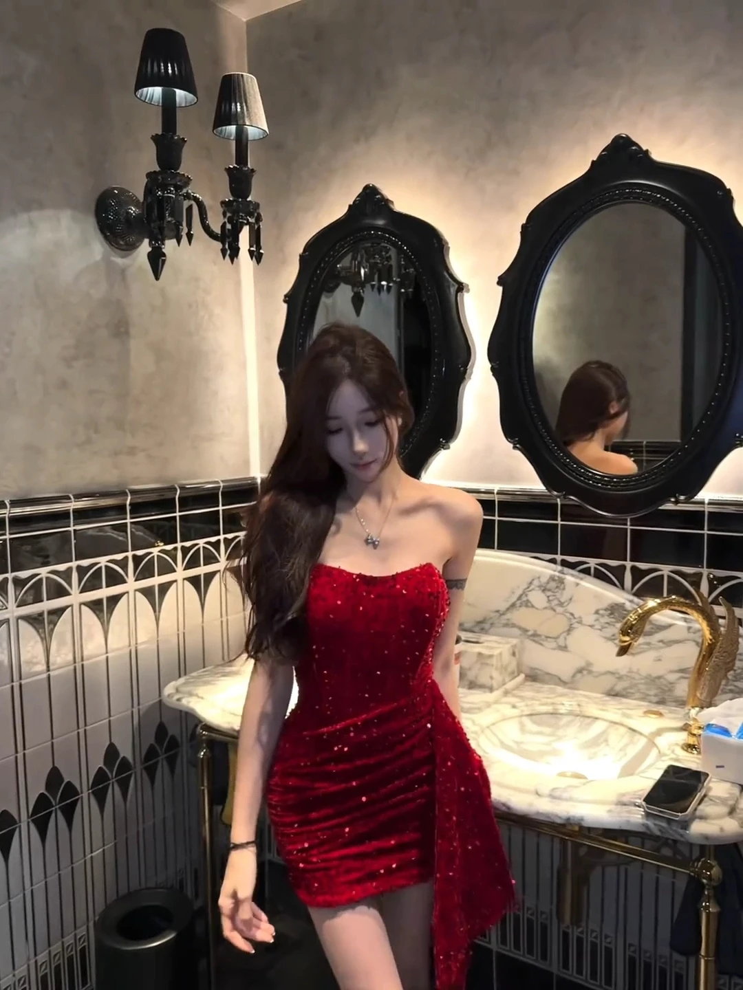 

Sexy Red Sequin Dr Women's Slim Fit Winter Ball Gown ort Skirt High Waist Polyester Fiber No Sve One oulder Dr