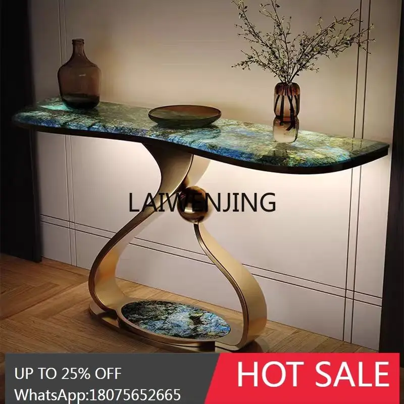 طاولة مدخل رخامية فاخرة من الفولاذ المقاوم للصدأ، طاولة عرض نهاية بهو الفن الحديث #2