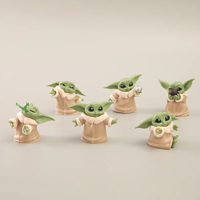 

6pcs set Anime Star Wars Yoda Action Figure Q version Cartoon Cute figurine Model Doll Toys Cake Car Onament Kids Birthday Gifts