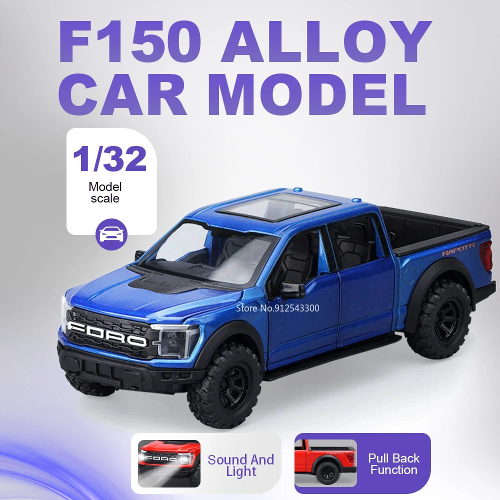 

1:24 Scale F150 Mammoth Car Model Toy Doors Opened Sound Light Models Pull Back Alloy Body Vehicle for Teens Hooby Collections