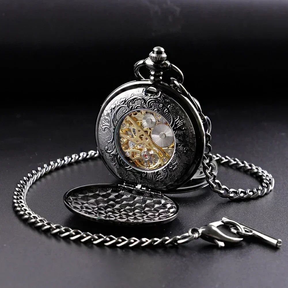 

10pcs/lot Wholesale Men Mechanical Hand Winding Pocket Watch Double Hunter Design Roman Numerals Pendant Pocket Chain Clock Gift
