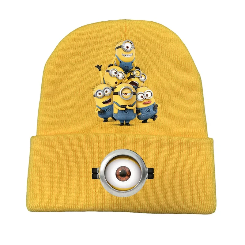 Minions cappelli invernali in tinta unita per donna uomo berretti cappello carino lavorato a maglia Cartoon autunno Beanie Cap Warmer Bonnet Ladies