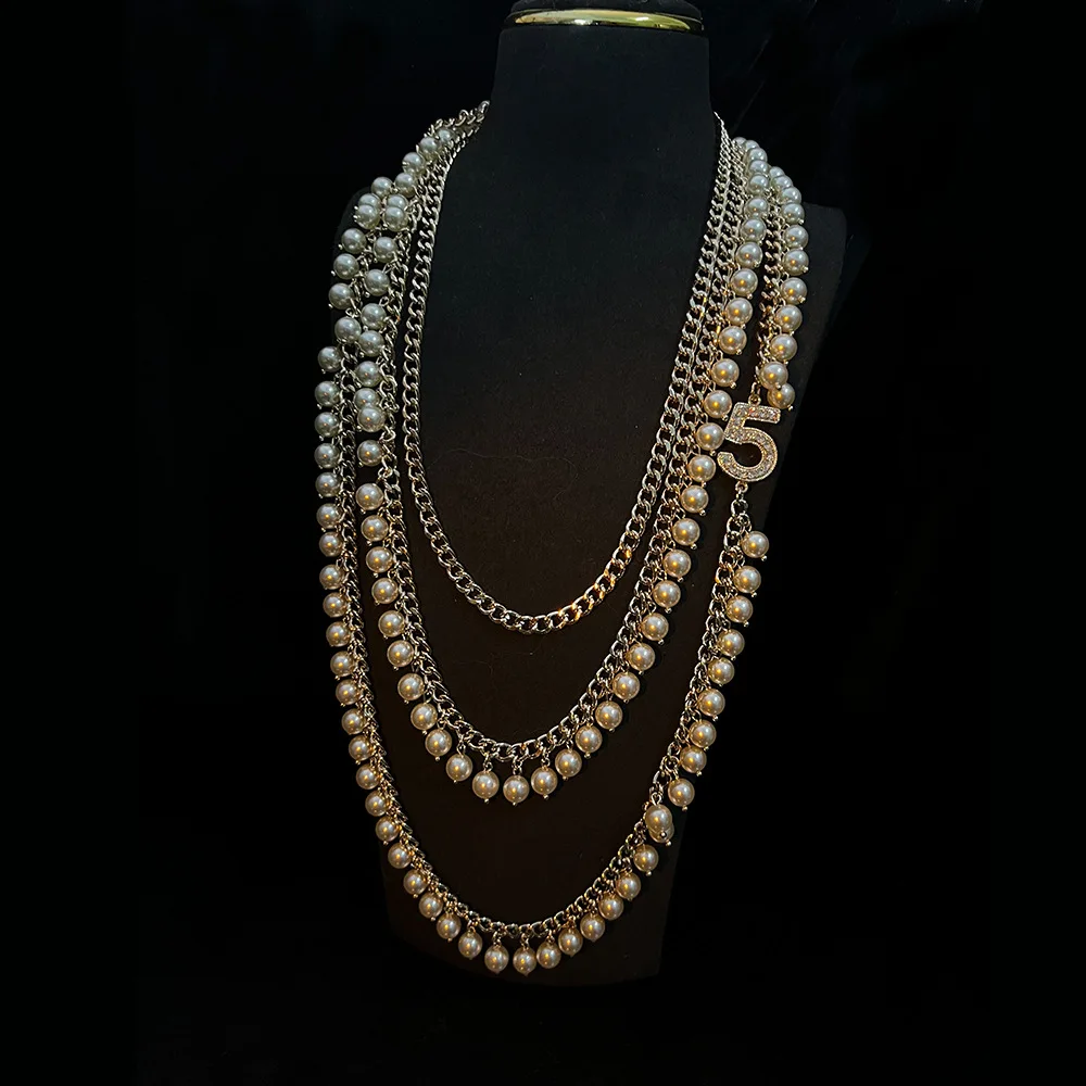 

Layers Pearl Long Sweater Chain Necklace Female Fashion Girl Jewelry