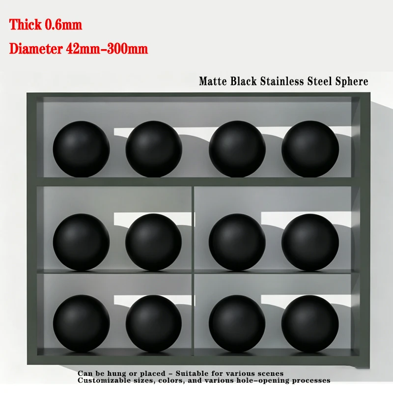 Matte Black Stainless Steel Hollow Ball Decorative Sphere for DIY Craft/Wall/Fence/Christmas Decoration Thick 0.6mm Dia 42-300mm
