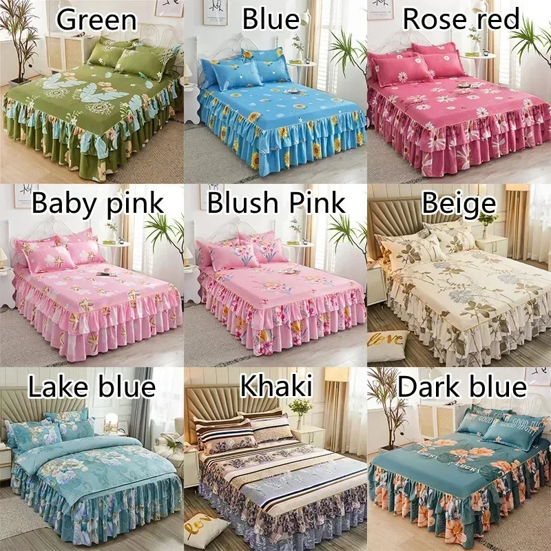 Ruffle Skirt Bedspread Home Textile Printed Bed Skirt Bedroom Coverlets Bedspreads Sheets Dust Cover Bedding  3PCS/Set
