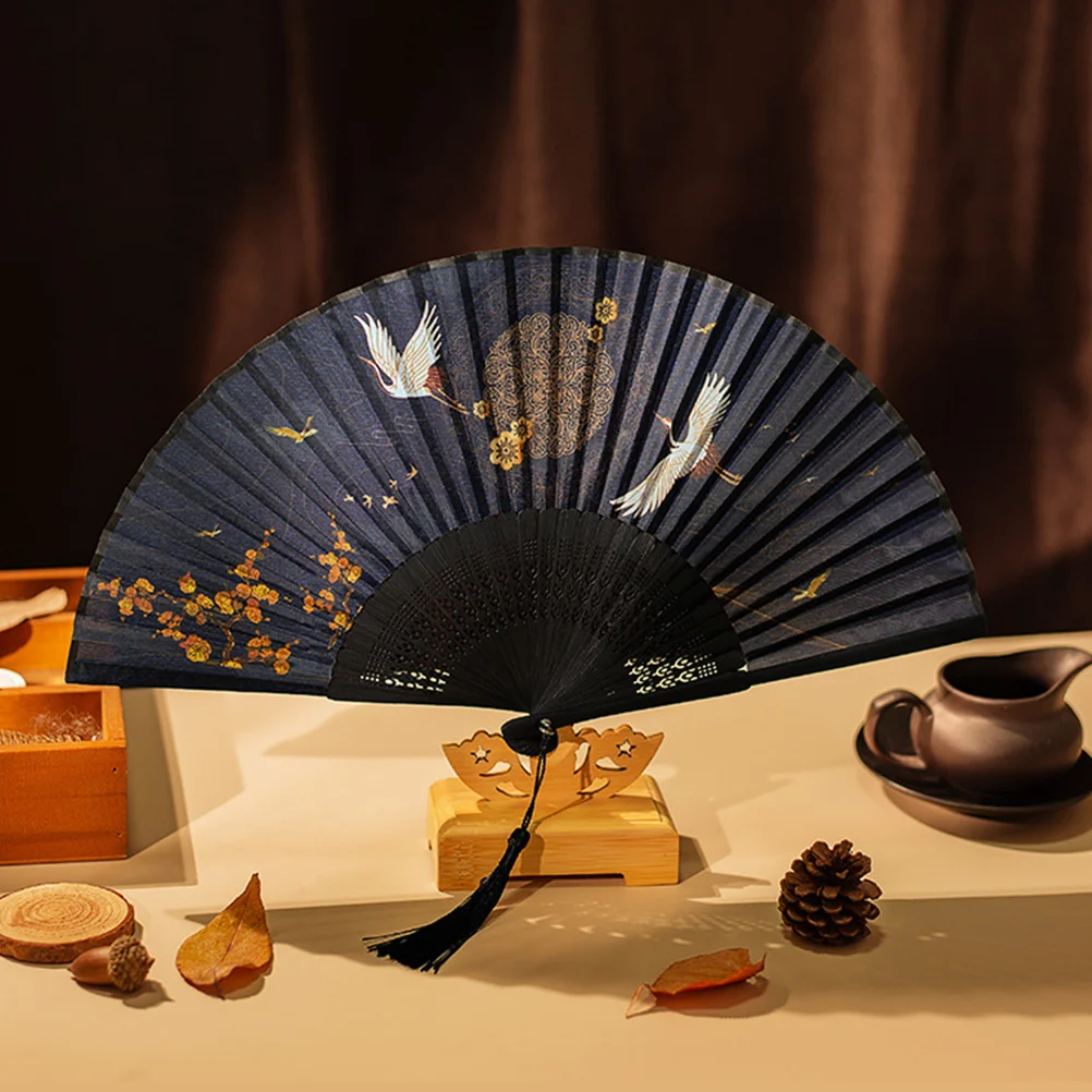 Chinese Style Folding Fan Handheld Foldable Dance Photo Silk Cloth Party Prop Retro