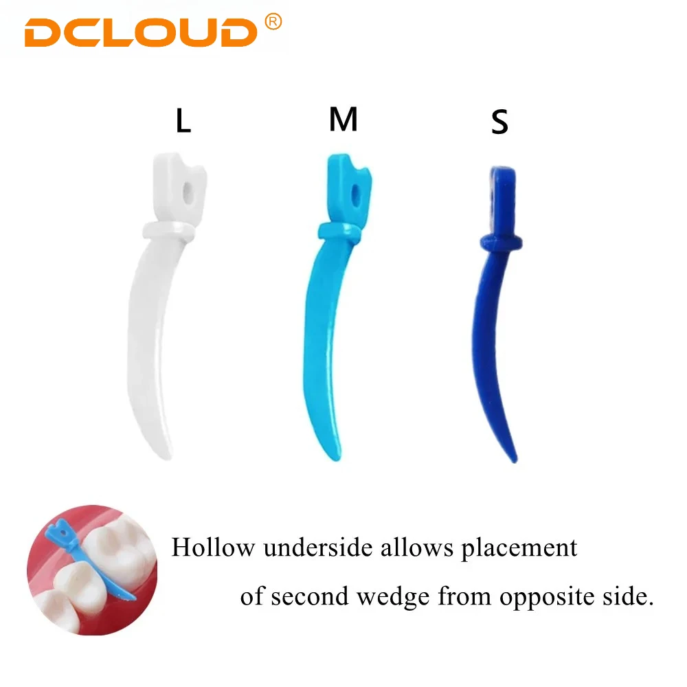 40 Teile/schachtel Einweg Dental Tulwar Keile für Schnittmatrix System Zahn Lücke Nachfüllen Kunststoff Keile Mit Loch S/M/L – Detail 1