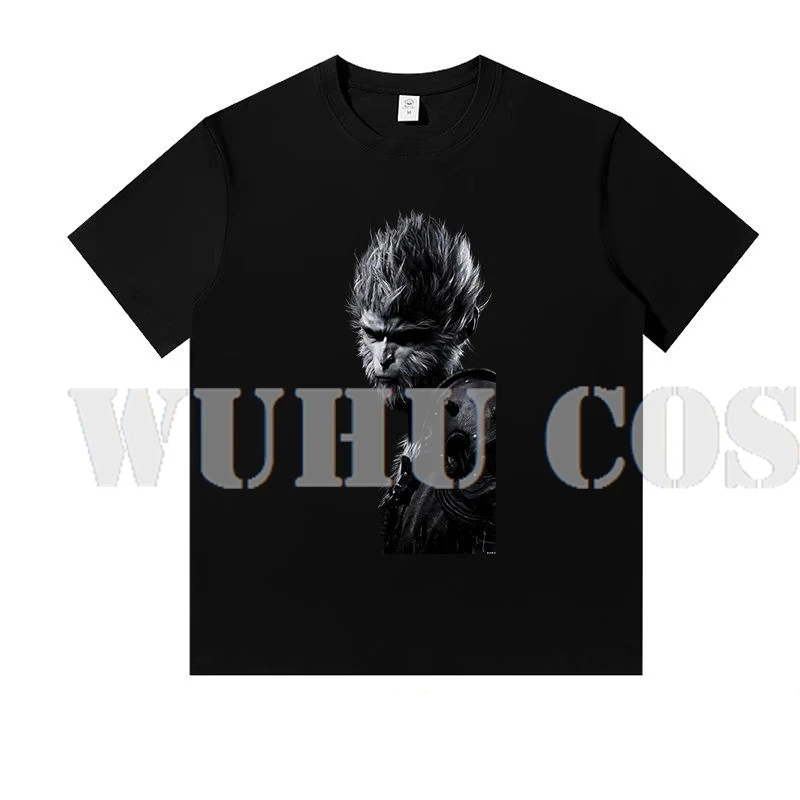 Game Black Myth: Wukong Cosplay T-shirt Tee Print Top Cosplay Costume Fans Clothing Black T-shirt Men Halloween Party Roleplay