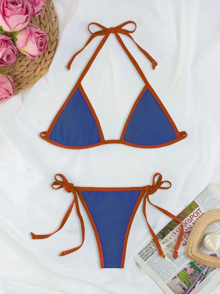 بيكيني النساء ملابس السباحة 2026 جديد الصلبة الرسن البيكينيات مجموعة مثير الدانتيل يصل ملابس الصيف قطعتين بحر ثوب السباحة للإناث