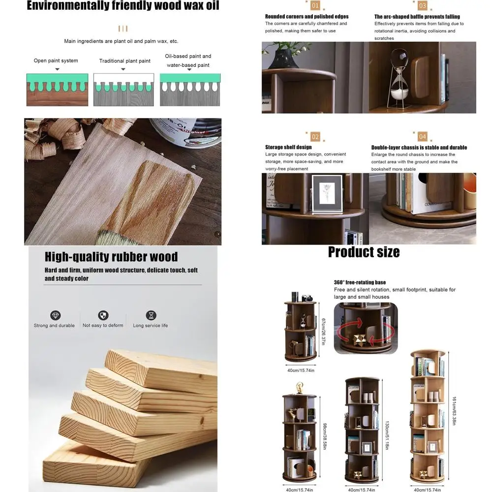 

Walnut 2-Tier Rotating Round Bookshelf, Compact Swivel Bookcase for Home Living Spaces