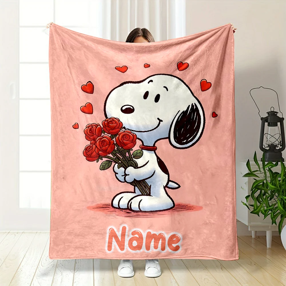 Personalized Name Blanket Snoopy Print Blanket Four Seasons Multi-purpose Blanket Suitable for Sofa, Camping, Travel, Car, Gifts