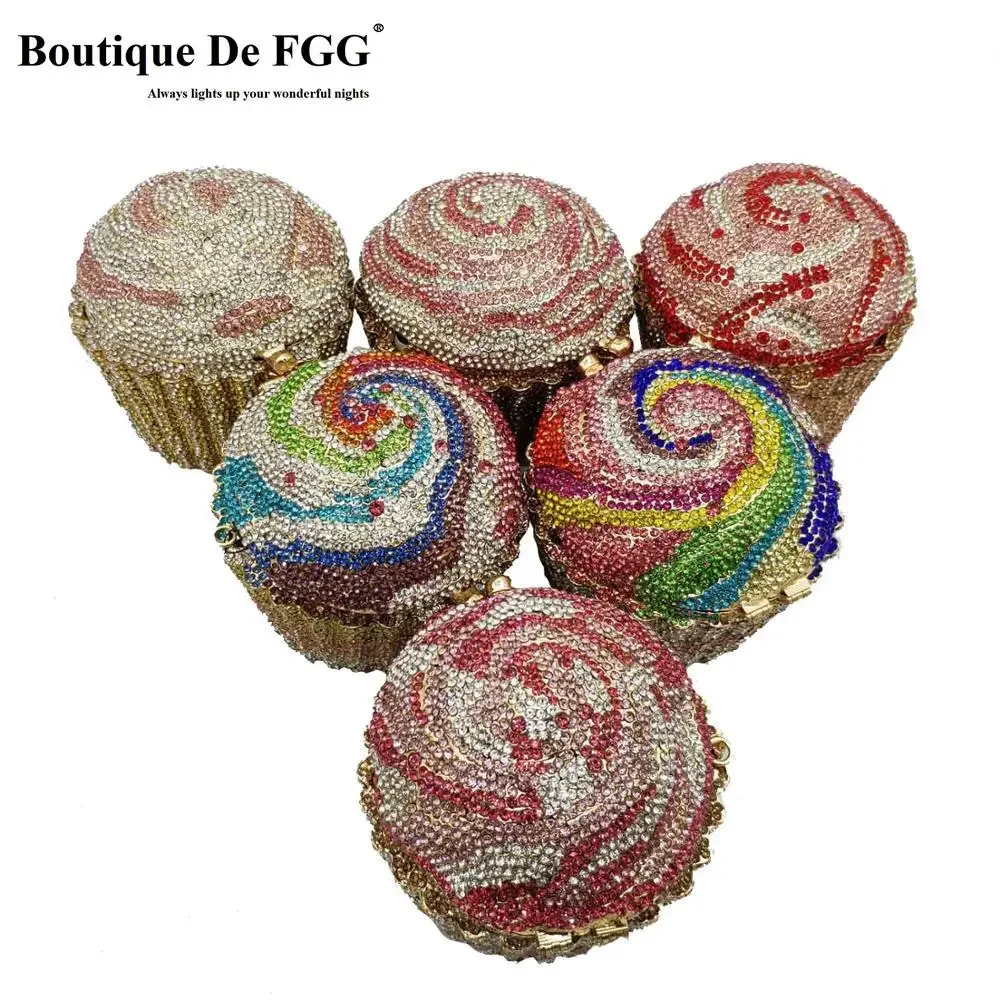 Boutique De FGG (in stock) Women Cupcake Clutch Evening Bag Crystal Wedding Purse and Handbag Bridal Party Minaudiere Bag