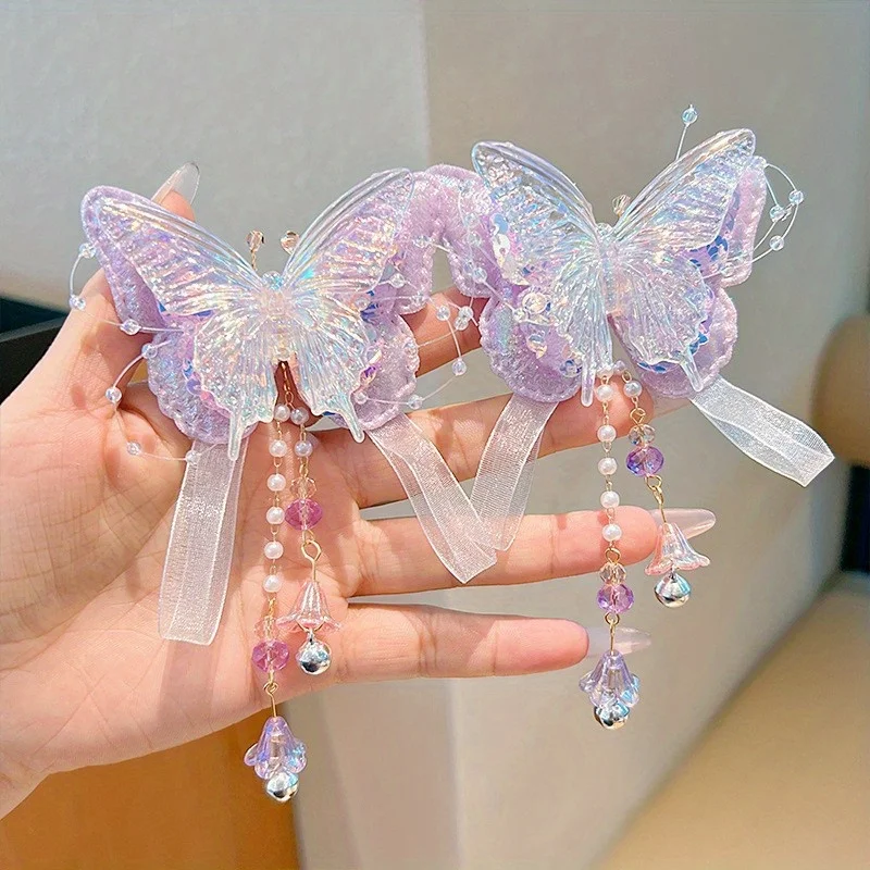 

Traditional Hanfu Hair Accessories for Girls Colorful Butterfly Ribbon Hair Clips Vintage Chinese Hairpins,Baby Hair Accessories