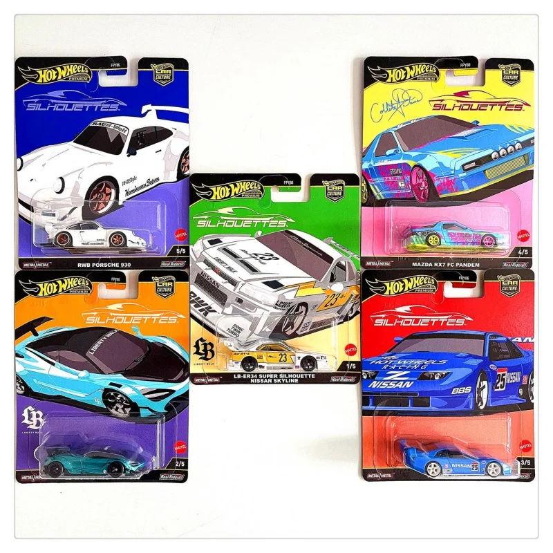 Modelo de Auto Hot Wheels Premium Car Culture Silhouettes Nissan 300zx Rwb Porsche 930 Lb-Works Mclaren 720s Colección de Juguetes de Regalo